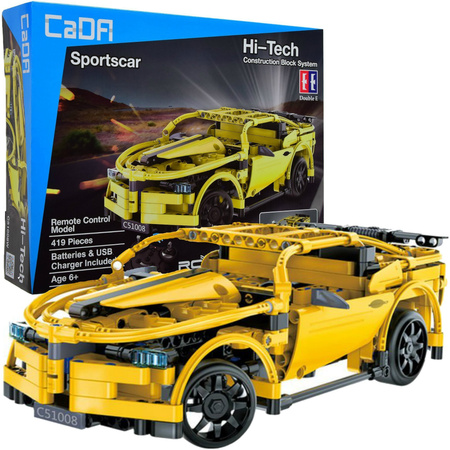Stavební kostky CaDA Hi-Tech Závodní auto na dálkové ovládání Žluté sportovní auto 30 cm Sportovní auto 419 kusů RC