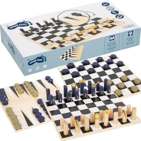 Sada dřevěných deskových her 3v1 Šachy Dáma Triktrak Puzzle hra
