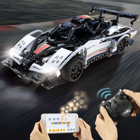 CaDA Construction Blocks Dálkově ovládané vozidlo Z-Wind White RC Racing Car 457 kusů Dual Mode