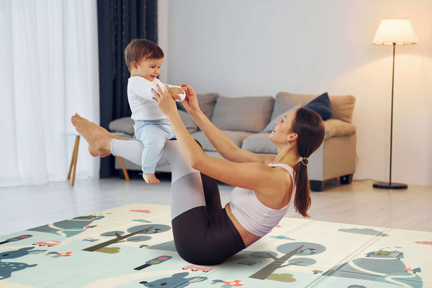 Humbi Tlustá vzdělávací podložka 2W1 z XPE pěny 200x180x1 pastelová silnice stromy jelen kontrastní obrázky