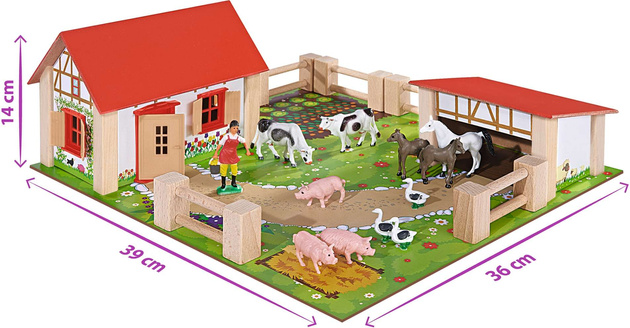 Dřevěný statek + figurky zvířat 23 kusů
