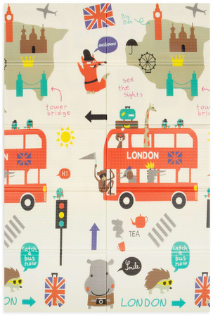 Humbi Oboustranná skládací vzdělávací podložka z XPE pěny 120x180x1cm Londýn, autobus, ulice, Miasto