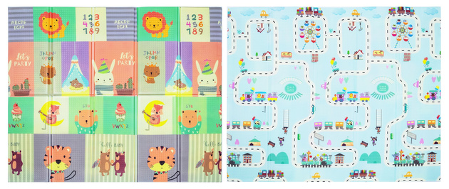 Humbi Oboustranná skládací vzdělávací podložka z XPE pěny 150x180x1cm Zvířata, písmena, čísla Ulice