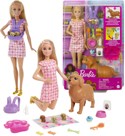 Barbie zrození psa - sada panenky a zvířátek
