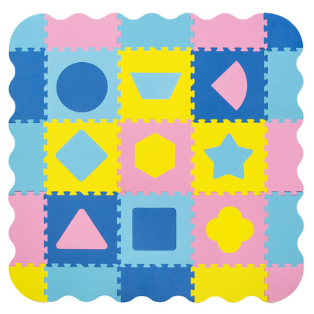 Humbi Vzdělávací podložka 120 x 120 cm Ohrádka Silné pěnové puzzle 30 x 30 cm Tvary Barva žlutá modrá růžová