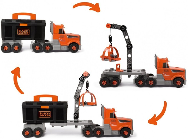 Sada 2W1 Nákladní auto s jeřábem + černý kufr a nářadí Black and Decker Smoby
