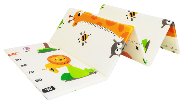 Humbi Oboustranná skládací výuková podložka z pěnového XPE 150x180x1cm Žirafy, Miarka, Medvídci, Lišky, Sárinky