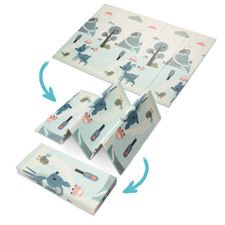 Humbi Tlustá vzdělávací podložka 2W1 z XPE pěny 200x180x1 pastelová silnice stromy jelen kontrastní obrázky