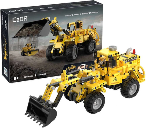 CaDA Construction Blocks 2v1 žlutá stavební vozidla sada nakladač a buldozer 693 kusů