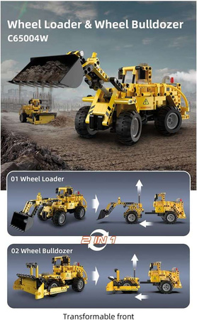 CaDA Construction Blocks 2v1 žlutá stavební vozidla sada nakladač a buldozer 693 kusů