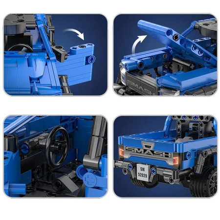 CaDA Stavební kostky Blue Car Smash Off-Roader Pull-back 390 dílků