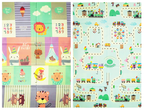 Humbi Oboustranná skládací vzdělávací podložka z XPE pěny 120x180x1cm Zvířata, písmena, čísla Ulice