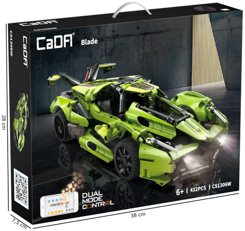 CaDA Construction Blocks Dálkově ovládané velké sportovní auto Green Blade Car 432 kusů RC Dual Mode