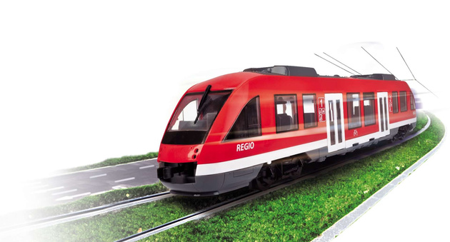 Červený městský vlak s otevíracími dveřmi realistická tramvaj Regio 3+