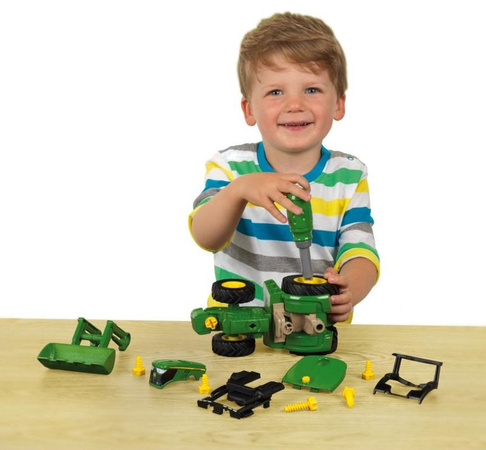 Sada stavebního náklaďáku Traktor na přívěsu Šroubovák na otáčení světla + zvuk John Deere Klein