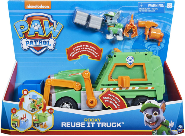 Figurka Psi Patrol Rocky a velké recyklační popelářské auto + příslušenství