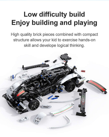 CaDA Construction Blocks Dálkově ovládané vozidlo Z-Wind White RC Racing Car 457 kusů Dual Mode