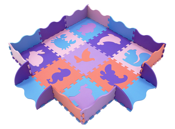 Humbi Vzdělávací podložka 120 x 120 cm Hrací deka Silné pěnové puzzle 30 x 30 cm Zvířata Barva růžová fialová pastelová modrá