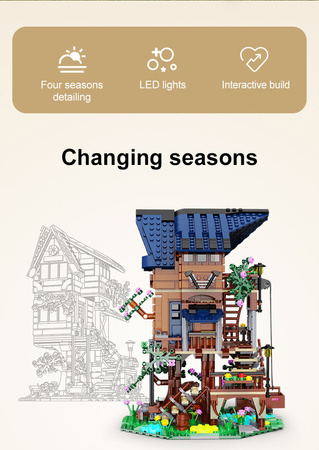 CaDA stavební kostky sada Four Seasons Tree House 1155 kusů LED světlo