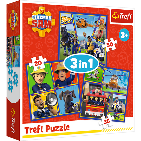 Trefl Puzzle 3v1 Požárník Sam v akci 106 prvků