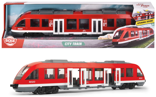 Červený městský vlak s otevíracími dveřmi realistická tramvaj Regio 3+