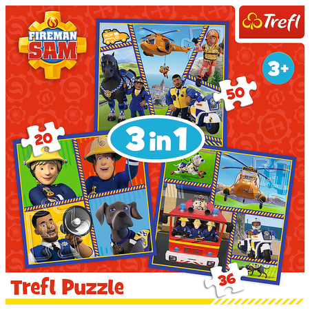Trefl Puzzle 3v1 Požárník Sam v akci 106 prvků