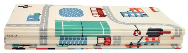 Humbi Oboustranná skládací vzdělávací podložka z XPE pěny 150x180x1cm Londýn, autobus, ulice, Miasto