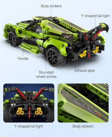 CaDA Construction Blocks Dálkově ovládané velké sportovní auto Green Blade Car 432 kusů RC Dual Mode