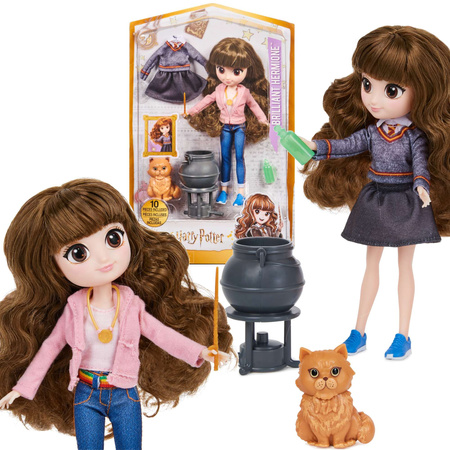 Harry Potter Brilantní figurka panenky Hermiona Grangerová s kotlíkem a červenou kočkou Crookshanks + příslušenství