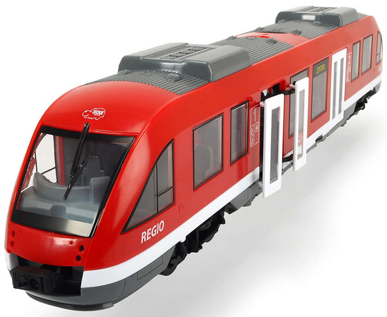 Červený městský vlak s otevíracími dveřmi realistická tramvaj Regio 3+