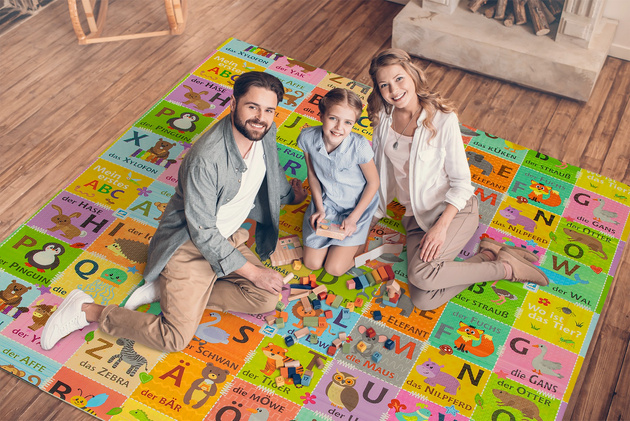 Humbi oboustranná výuková pěnová podložka s německou abecedou EPE 180x150x1 cm