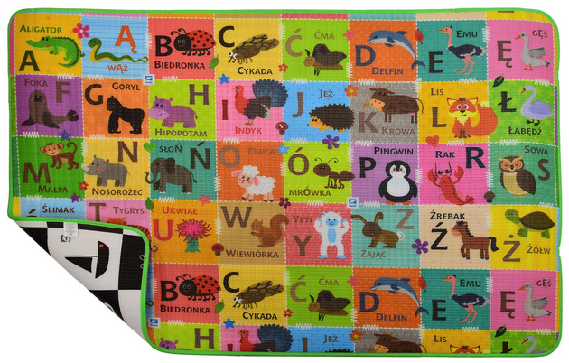 Humbi pěnová oboustranná vzdělávací podložka Šachovnice kontrastní obrázky Polská abeceda 180 x 120 x 1 cm