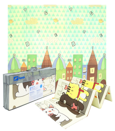 Oboustranná skládací vzdělávací podlahová podložka z pěny XPE 200x180x1 velká Miasto nočních zvířat Humbi