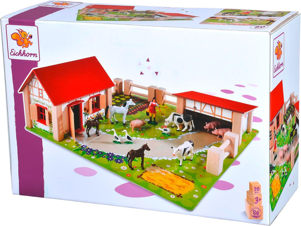 Dřevěný statek + figurky zvířat 23 kusů