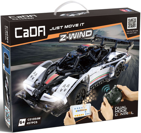 CaDA Construction Blocks Dálkově ovládané vozidlo Z-Wind White RC Racing Car 457 kusů Dual Mode