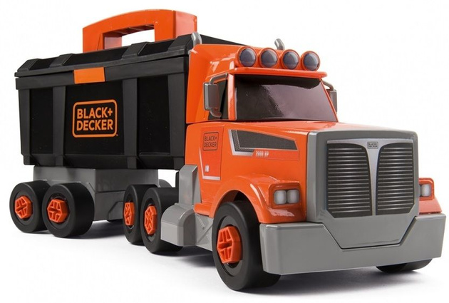 Sada 2W1 Nákladní auto s jeřábem + černý kufr a nářadí Black and Decker Smoby