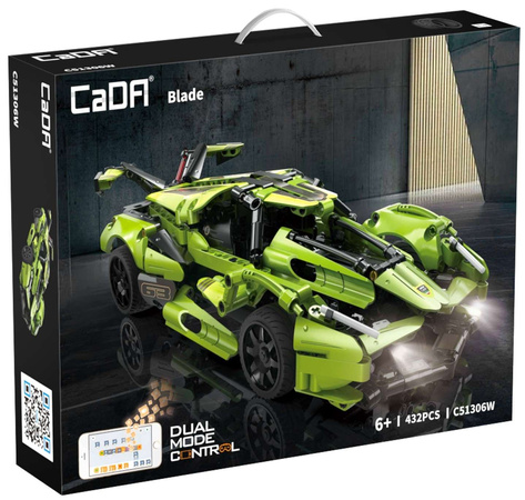 CaDA Construction Blocks Dálkově ovládané velké sportovní auto Green Blade Car 432 kusů RC Dual Mode