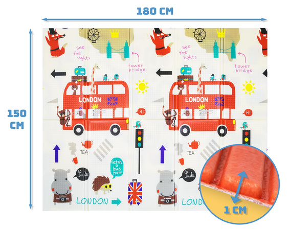 Humbi Oboustranná skládací vzdělávací podložka z XPE pěny 150x180x1cm Londýn, autobus, ulice, Miasto