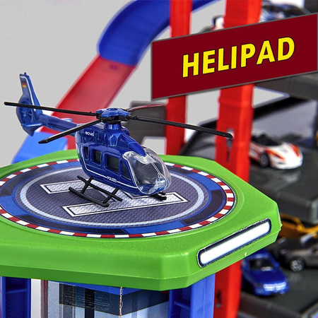 Velká garáž Super City 7 úrovní + 6 aut a lokomotiva se zvukem a světlem