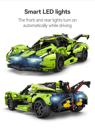 CaDA Construction Blocks Dálkově ovládané velké sportovní auto Green Blade Car 432 kusů RC Dual Mode