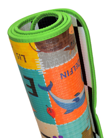 Humbi Piankowa dwustronna mata edukacyjna Szachownica 3w1 Polski Alfabet Cyfry Obrazki Kontrastowe czarno-biała 150 x 180 x 1 cm