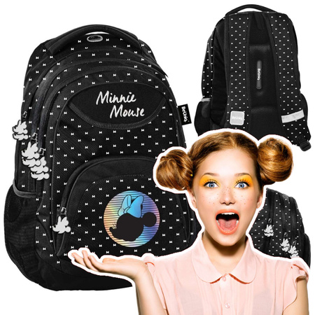 Disney Minnie Mouse Školní batoh lehká vícekomorová aktovka holografická BeUniq Paso 