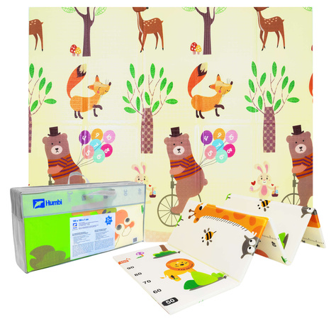 Humbi Oboustranná skládací výuková podložka z pěnového XPE 150x180x1cm Žirafy, Miarka, Medvídci, Lišky, Sárinky