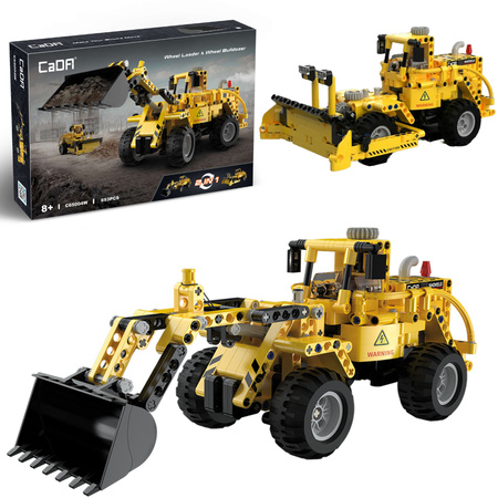 CaDA Construction Blocks 2v1 žlutá stavební vozidla sada nakladač a buldozer 693 kusů