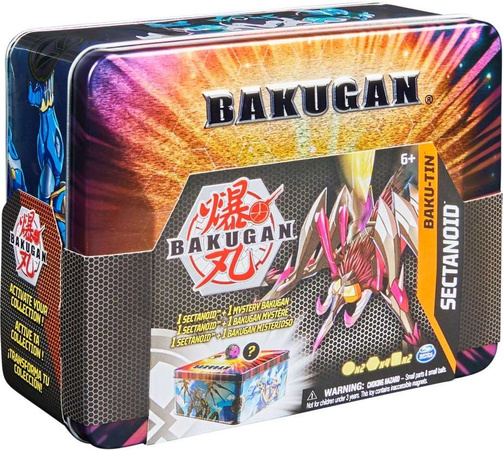 Bakugan Baku-Tin box plechovka + 2 figurky a karty Sectanoid