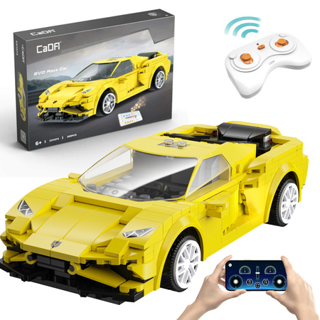 CaDA Stavební kostky Dálkově ovládané auto 20 cm Žluté EVO Závodní auto 289 kusů RC Dual Mode
