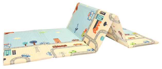 Humbi Oboustranná skládací vzdělávací podložka z XPE pěny 150x180x1cm Londýn, autobus, ulice, Miasto