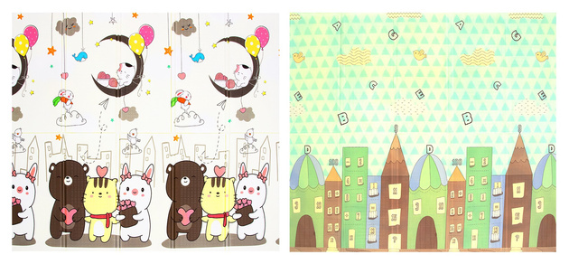 Oboustranná skládací vzdělávací podlahová podložka z pěny XPE 200x180x1 velká Miasto nočních zvířat Humbi