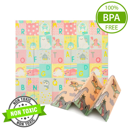 Humbi Tlustá vzdělávací podložka 2 v 1 z pěny XPE 200x180 Dinosauři Zvířata Písmena Spalničky