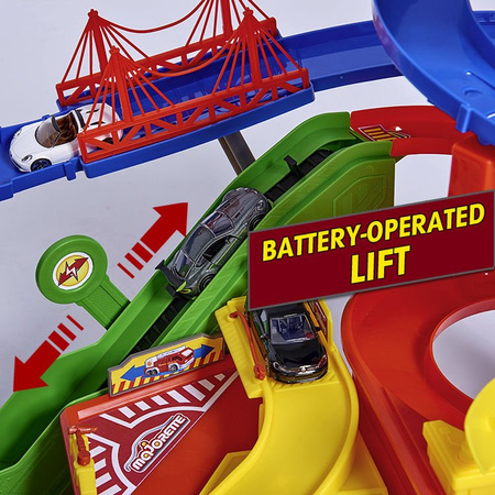 Velká garáž Super City 7 úrovní + 6 aut a lokomotiva se zvukem a světlem